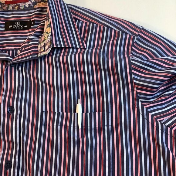 Bugatchi Uomo Button Up Striped Shirt Regular Fit Mens Size XL 100% Cotton - Picture 11 of 12